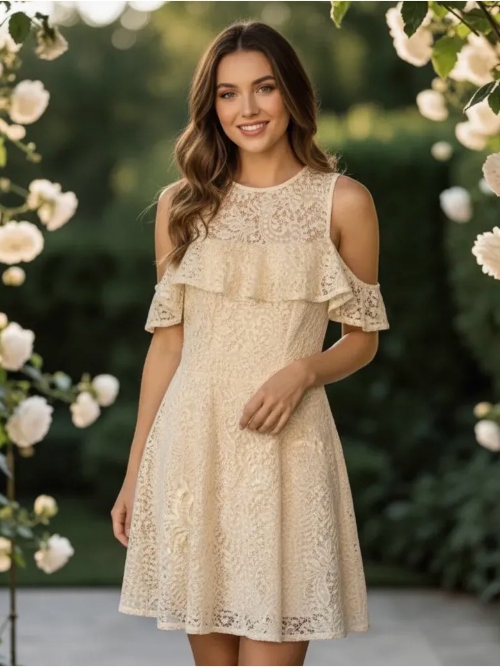 B. Darlin Ivory Lace Ruffle Dress Size 3/4